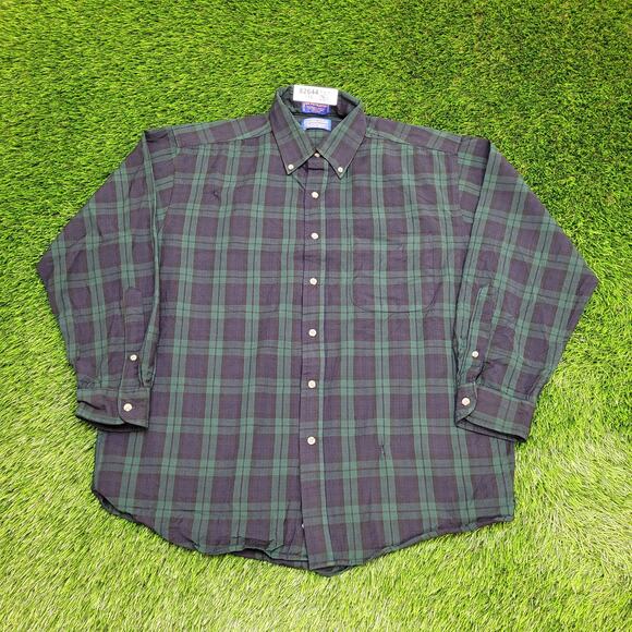 Vintage Pendleton Flannel Plaid Button Shirt Large 24x30 Blue Green - Picture 1 of 12